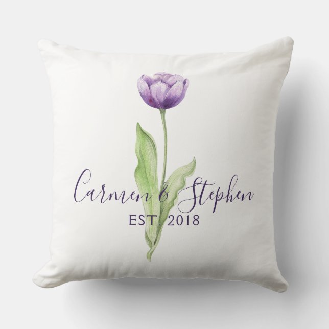 Minimalist Deep Purple Single Tulip Wedding Throw Pillow (Front)
