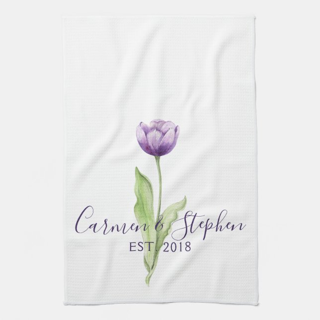 Minimalist Deep Purple Single Tulip Wedding Towel (Vertical)