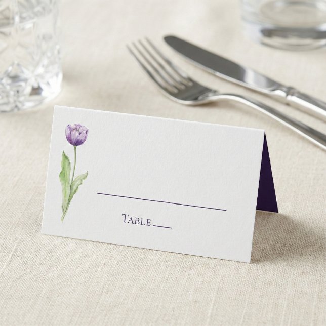 Minimalist Deep Purple Tulip Wedding Reception Place Card (Creator Uploaded)