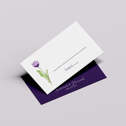 Minimalist Deep Purple Tulip Wedding Reception Place Card