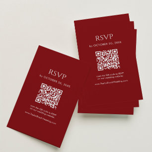 Minimalist Deep Red Wedding RSVP QR Code Enclosure Card