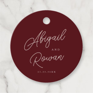 Minimalist Deep Wine Round Wedding Favor Tag