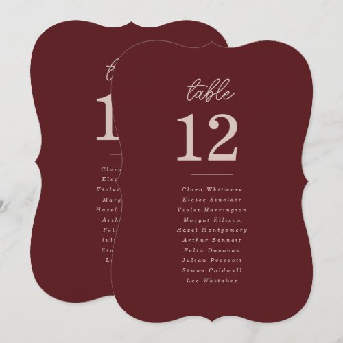 Minimalist Deep Wine Seating Chart Table Cards