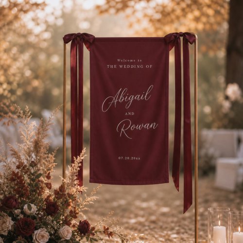 Minimalist Deep Wine Vertical Wedding Welcome Banner