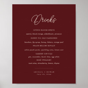 Minimalist Deep Wine Wedding Bar Menu Sign