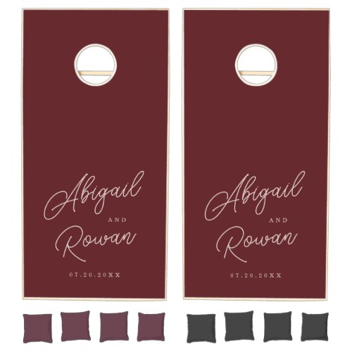 Minimalist Deep Wine Wedding Cornhole Set