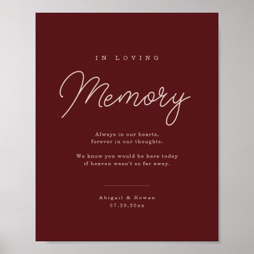 Minimalist Deep Wine Wedding Memorial Sign