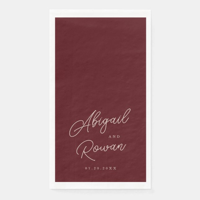 Minimalist Deep Wine Wedding  Paper Guest Towels (Front)