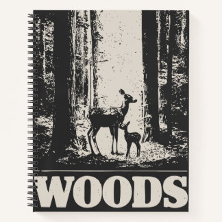 Minimalist Deer and Fawn in Woods | Vintage Wild Notebook