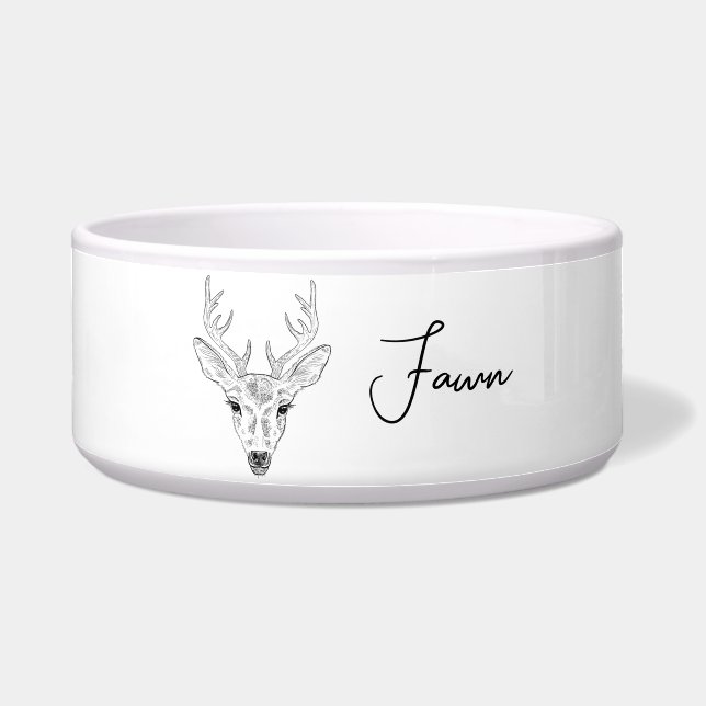 Minimalist Deer Head Line Art Sketch With Name Bowl (Front)