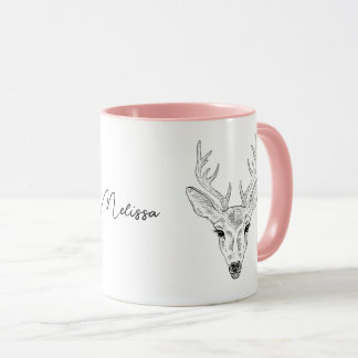 Minimalist Deer Head Line Art Sketch With Name Mug
