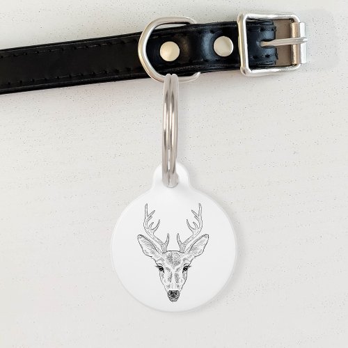 Minimalist Deer Head Line Art Sketch With Text Pet ID Tag