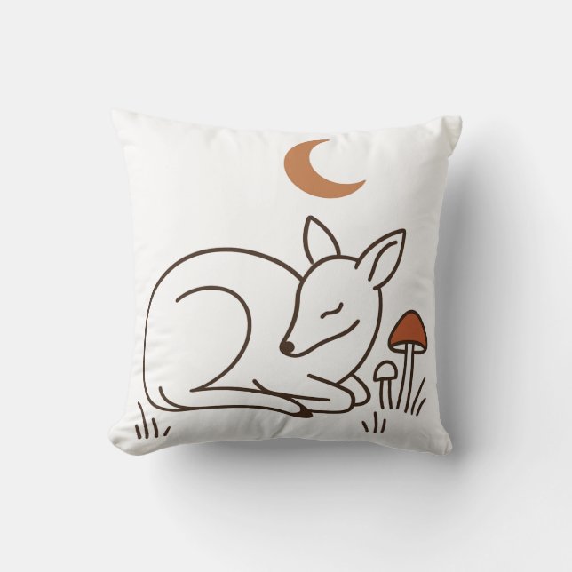 Minimalist Deer Moon Night Art Throw Pillow (Front)