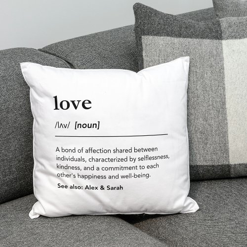 Minimalist definition of love custom names white throw pillow