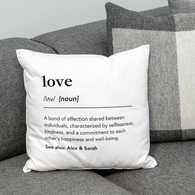 Minimalist definition of love custom names white throw pillow (Creator Uploaded)