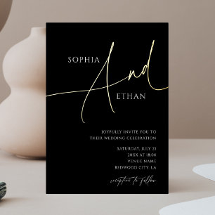 Minimalist Delicate Calligraphy Black Wedding Foil Invitation