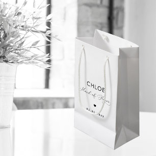 Minimalist Delicate Script & Heart Maid of Honor Small Gift Bag