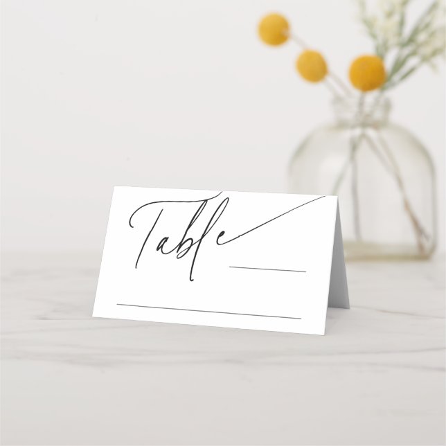 Minimalist Delocate Calligraphy Black Wedding Place Card (Front)
