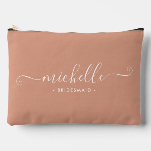 Minimalist Desert Coral Personalized Bridesmaid Accessory Pouch