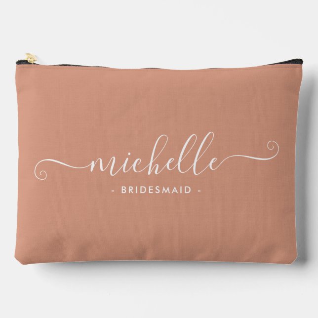 Minimalist Desert Coral Personalized Bridesmaid Accessory Pouch (Front)