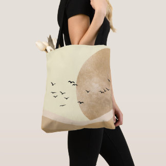 Minimalist Desert Landscape with Birds & Sun Tote Bag