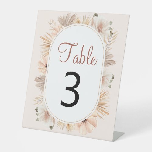 Minimalist Desert Pampas Oval Arch Table Number Pedestal Sign