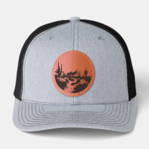 Minimalist Desert Saguaro Cactus Watercolor Art Leather Patch Hat