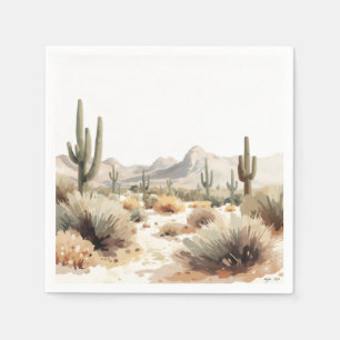 Minimalist Desert Saguaro Cactus Watercolor Art Napkins
