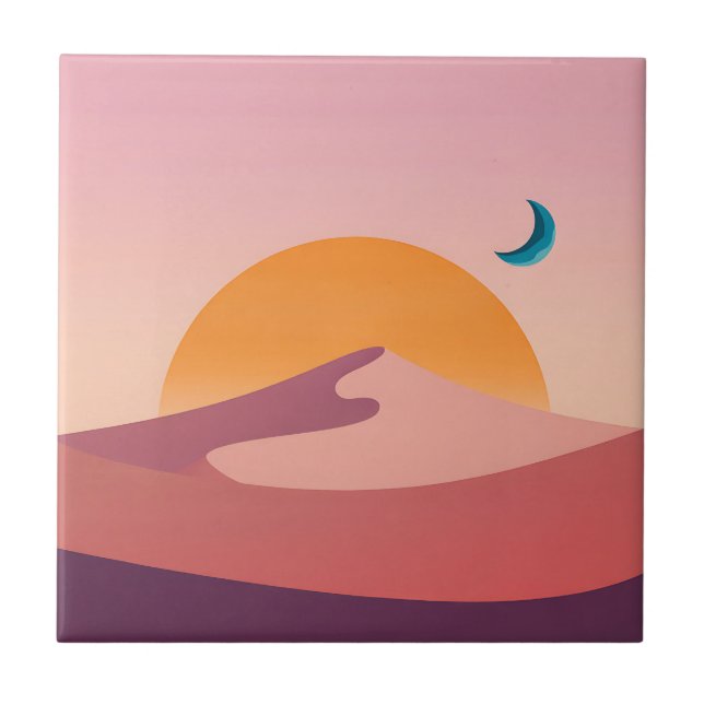 Minimalist Desert Sunset Moon Landscape Ceramic Tile (Front)