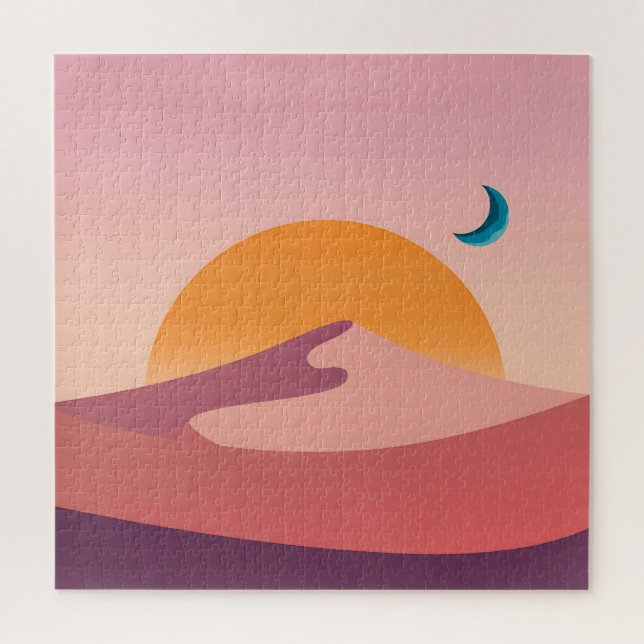 Minimalist Desert Sunset Moon Landscape Jigsaw Puzzle (Vertical)
