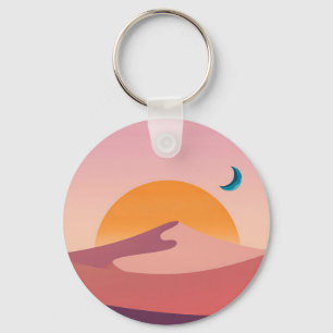 Minimalist Desert Sunset Moon Landscape Keychain