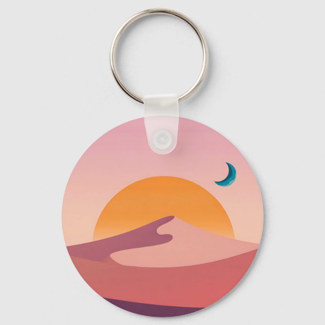 Minimalist Desert Sunset Moon Landscape Keychain (Front)