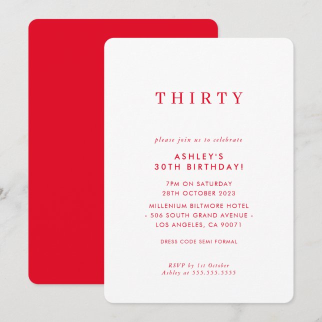 MINIMALIST design birthday chic modern bold red Invitation (Front/Back)
