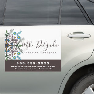 Minimalist Designer Stylist Botany Mandala Logo Car Magnet