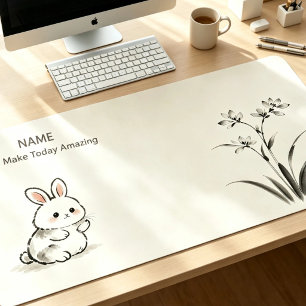 Minimalist Desk Mat Custom Name Bunny Orchid