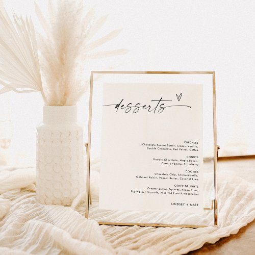 Minimalist Dessert Menu Sign Boho Modern Wedding Poster