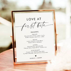 Minimalist Dessert Menu Sign, Love at First Bite Poster