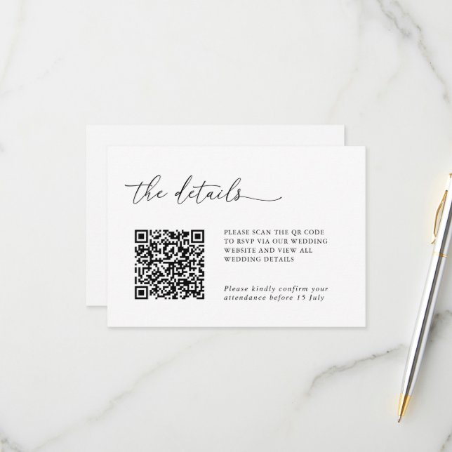 Minimalist Details & QR Code Wedding RSVP Card (Front/Back In Situ)