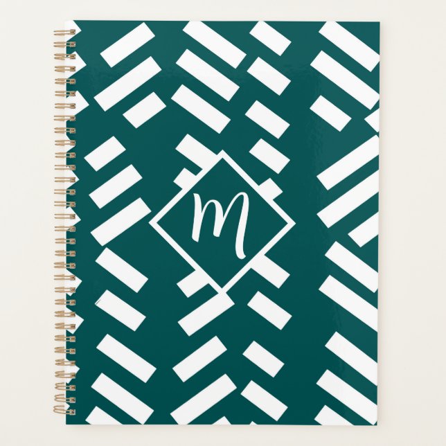Minimalist Diagonal Striped Pattern, Monogram Planner (Front)