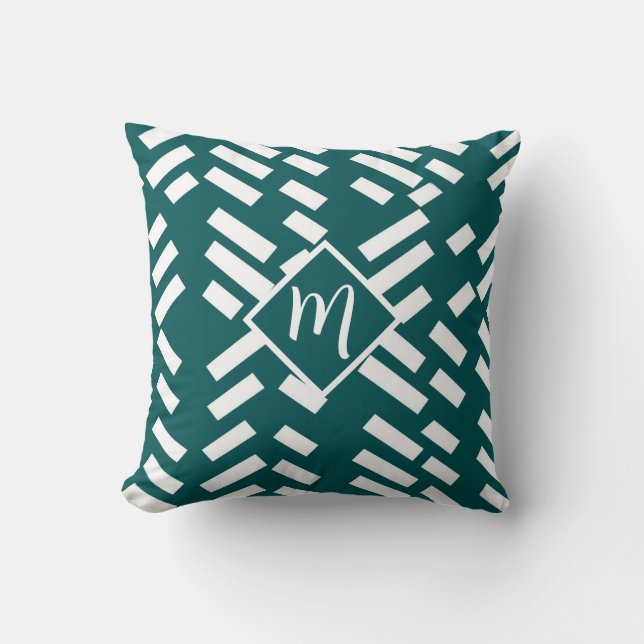 Minimalist Diagonal Striped Pattern, Monogram Throw Pillow (Front)