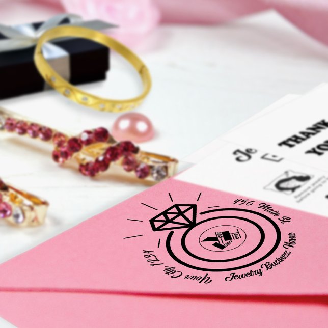 Minimalist Diamond Jewelry Business Logo & Address Self-inking Stamp (Creator Uploaded)
