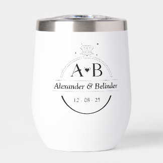 Minimalist Diamond ring monogram template Thermal Wine Tumbler