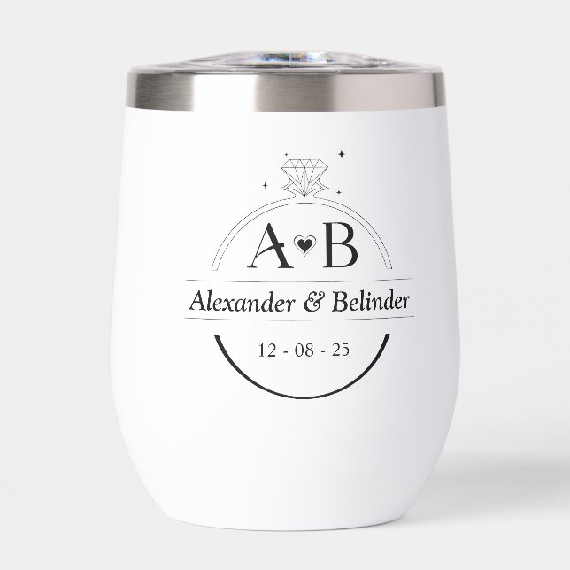 Minimalist Diamond ring monogram template Thermal Wine Tumbler (Front)