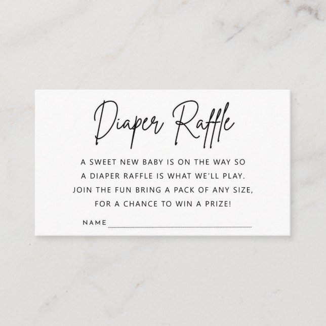 Minimalist Diaper Raffle Card Baby Shower Party (Front)