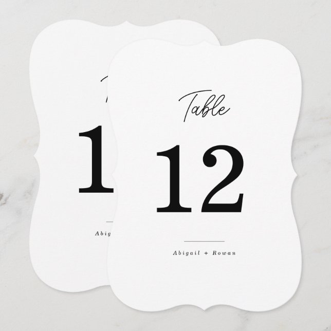 Minimalist Die Cut Script Wedding Table Number (Front/Back)