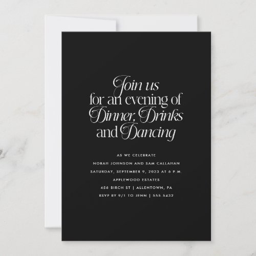 Minimalist Dinner Drinks and Dancing  Invitation