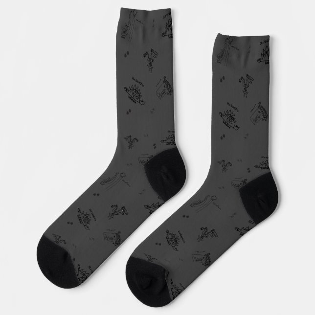 Minimalist Dino Crew Socks for Adults - Charcoal (Left)