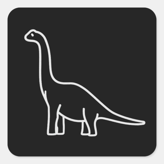 Minimalist Dinosaur Line Art – Cute Brachiosaurus Square Sticker (Front)