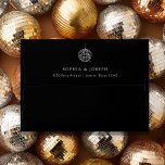 Minimalist Disco Ball | Black Wedding Envelope<br><div class="desc">These trendy yet elegant,  dark black wedding envelopes feature a modern and minimalist style,  with simple classic text. A hand-drawn white disco ball is featured on the back flap in a subtle illustration,  along with your return address.</div>