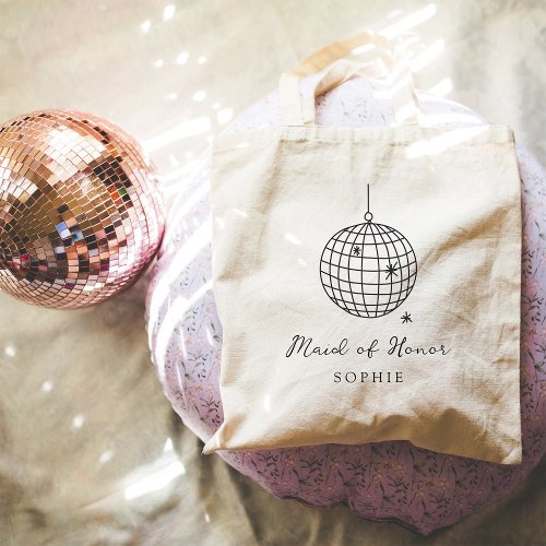 Minimalist Disco Ball Maid of Honor Wedding Party Tote Bag